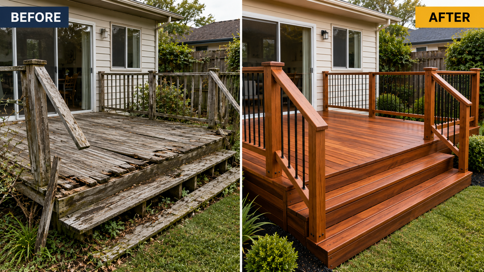 Before and after deck project by Inzain Creations